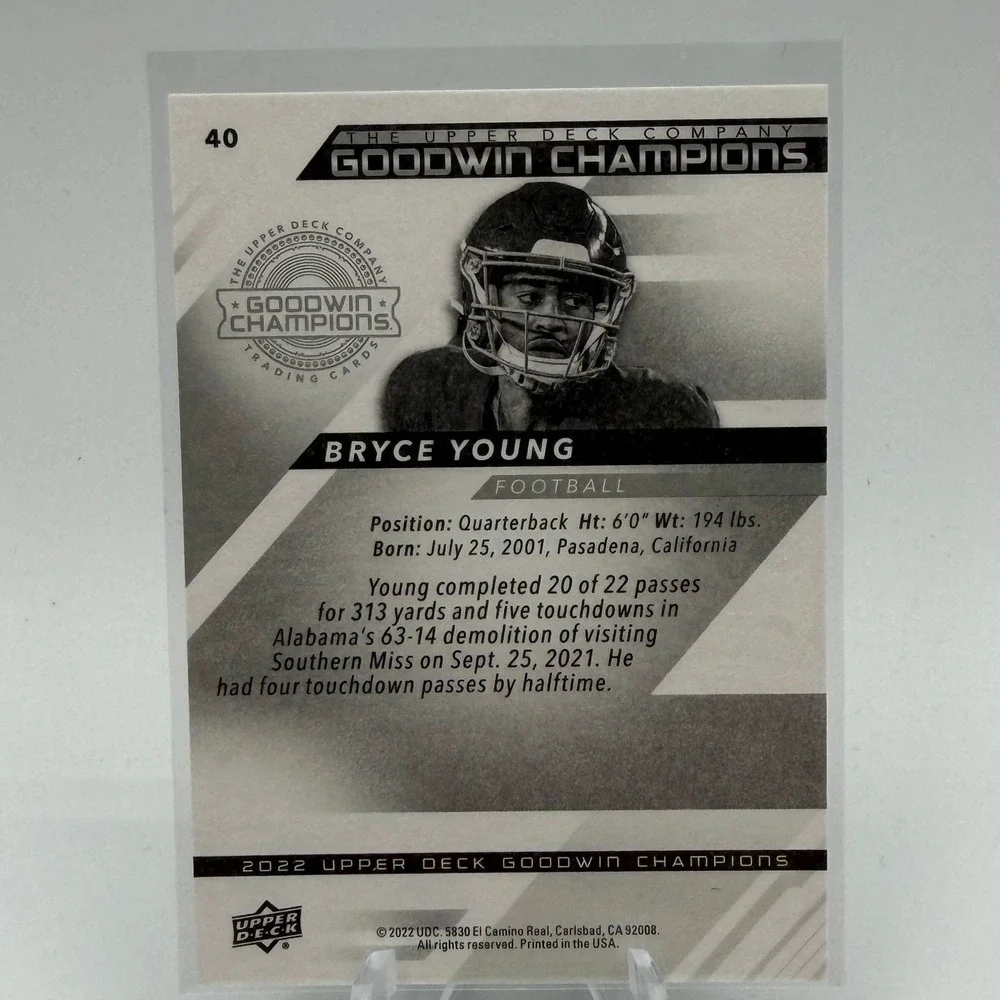 Bryce‎ Young 2022 Upper Deck Goodwin Champions 40 NCAA Alabama Crimson Tide